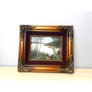 VTG Oil Painting 7X9 River View on Canvas | Artist Signed |Ornate 12"x14" Frame